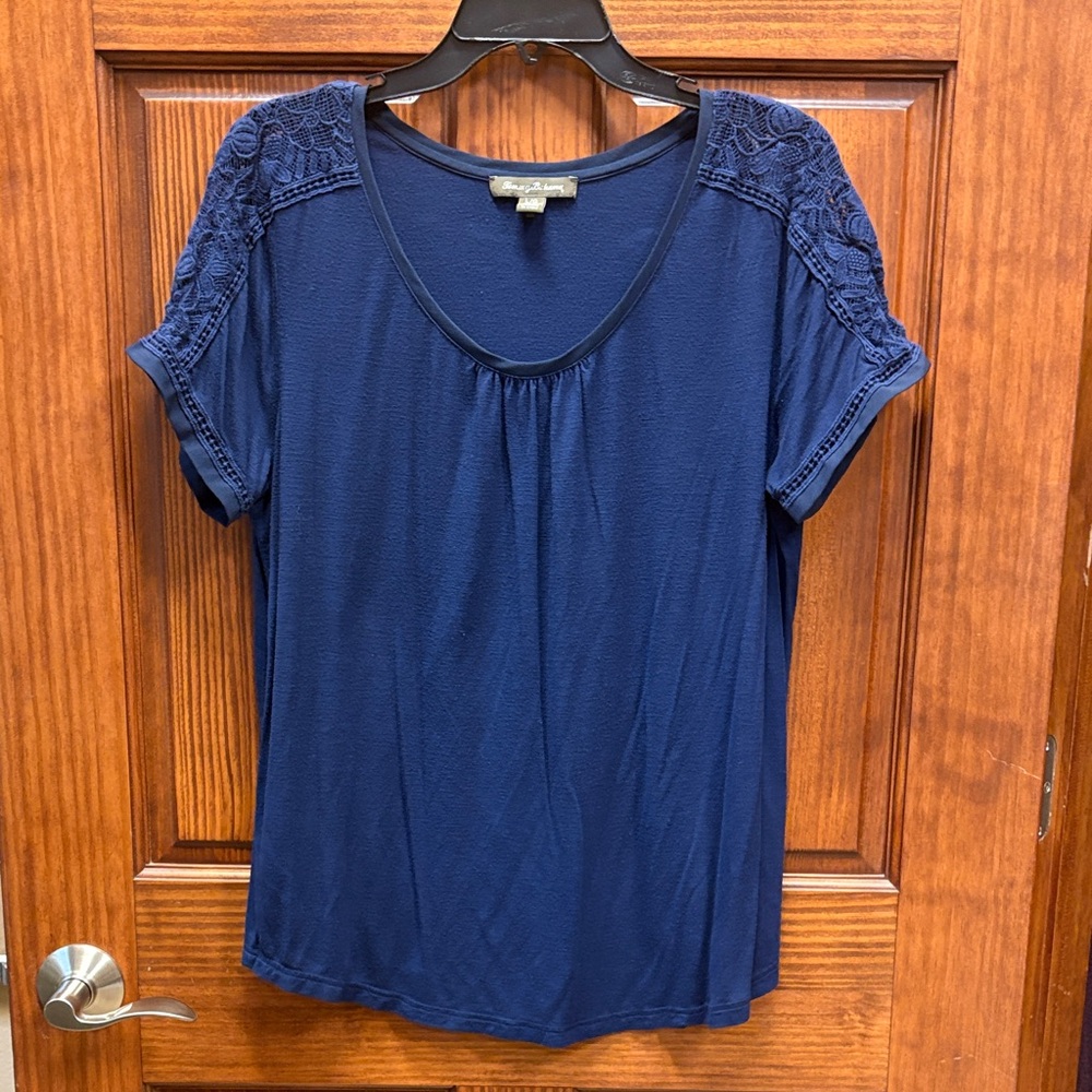Tommy Bahama Deep Blue Short Sleeve Top with Lace Accents